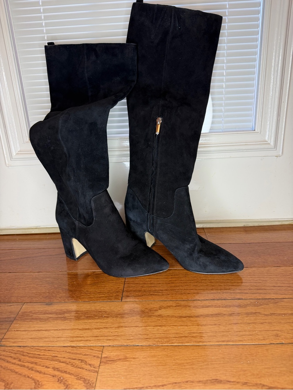 Sam Edelman Black Suede Over-The-Knee Block Heel Boots
